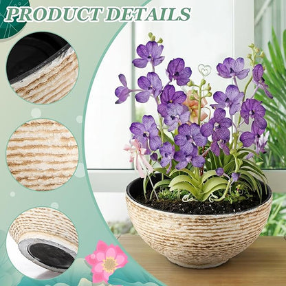 2 Pack Water Lily Planter Bowl, 15.6 Inch Large Lotus Flower Bowl Fit Hydroponic Succulent Planter Water Plant Container for Indoor Outdoor Garden Balcony Patio Fish Pond Bird Bath (White)
