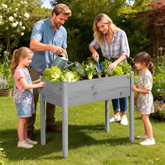 DoCred Raised Garden Bed, 45.7" x 22.8" x 31.5" Large Elevated Wooden Horticulture Planter Box with Wood Legs Standing Growing Bed Planter for Gardening, Balcony, Backyard, Patio