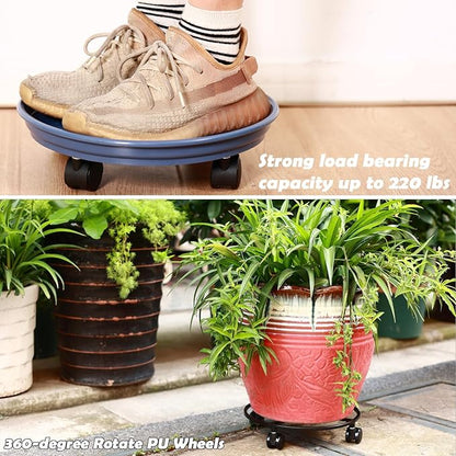 8 Packs Plant Caddy with Wheels 11.8" Plastic Rolling Plant Stands Heavy-Duty Plant Dolly with Casters Indoor and Outdoor Plant Roller Base Large Heavy Plant Pot Saucers with Wheels, Black + Brown