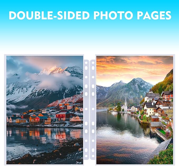 100 Pack 8x10 Photo Sleeves for 3 Ring Binder - Holds 200 Photos, Archival Safe, Acid-Free, Clear Plastic Page Protectors for Photo Albums, Postcards, Pictures