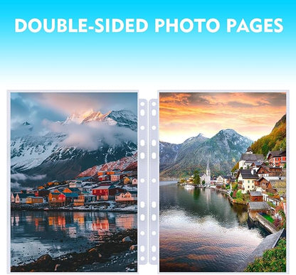 100 Pack 8x10 Photo Sleeves for 3 Ring Binder - Holds 200 Photos, Archival Safe, Acid-Free, Clear Plastic Page Protectors for Photo Albums, Postcards, Pictures