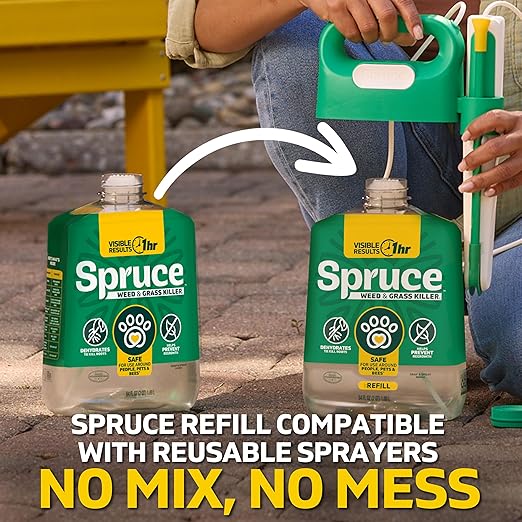 Spruce Weed Killer Refill - Versatile Weed & Grass Killer₂ for Flower Beds, Driveways & Mulch Beds - No Pour, No Mix, No Mess Refill - Kills Dandelions, Crabgrass & More (64 Oz)