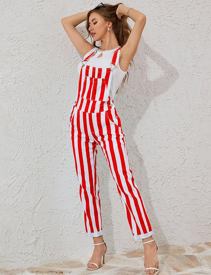 Bindefon Overalls for Women Fashion Jumpsuits Striped Pants Printed Bibs Coveralls White Elephant Gifts
