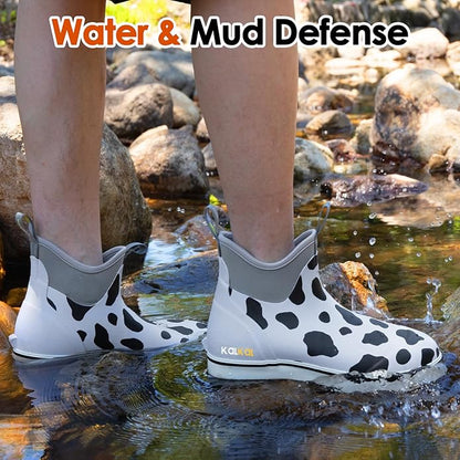 Kalkal Men's Deck Boots, Waterproof Fishing Rain Boots with High Traction, Men's Rubber Boots For Gardening Fishing Boating Camping Sailing
