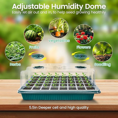 2 Pack 80 Cells Seed Starter Tray with Grow Light & Heat Mat, Plant Seed Starter Kit with Humidity Domes, Automatic Timer, and Adjustable Brightness for Indoor Greenhouse Gardening