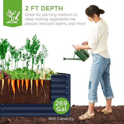 Best Choice Products 6x3x2ft Outdoor Metal Raised Garden Bed, Deep Root Box Planter for Vegetables, Flowers, Herbs, 269 Gallon Capacity, 100% Non Toxic Materials - Navy