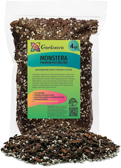 GARDENERA Premium Monstera Soil Blend - 4 Quart - Quick Drain Soil for Monstera Deliciosa and Other Large House Plants