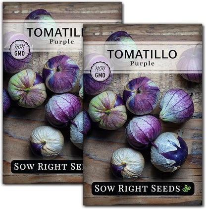 Sow Right Seeds - Purple Tomatillo Seeds for Planting - Non-GMO Heirloom Packet with Instructions to Plant an Outdoor Home Vegetable Garden - Mexican Husk Tomato - Ground Cherries Great for Salsa (2)