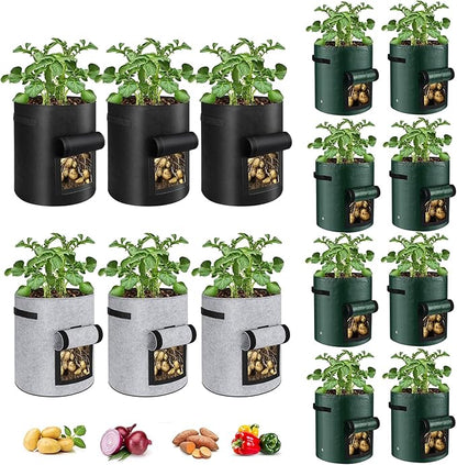 14 Pack Potato Grow Bags 10 Gallon with Flap and Handle(6PCS non-woven fabric and 8PCS PE Material Fabric Pots) for Tomato, Vegetable and Fruits