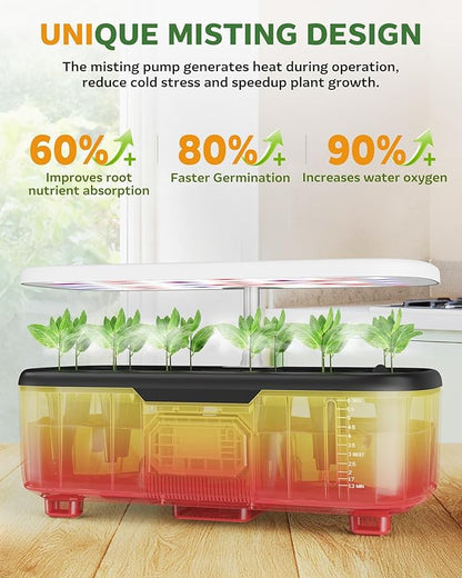 Misting Hydroponic Growing System Kit 15-Pods Indoor Smart Herb Garden Planter with LCD Touch Panel 6L Large Tank for Herb/Vegetables/Flowers/Fruits,Gardening Gifts for Women Men Beginners-White