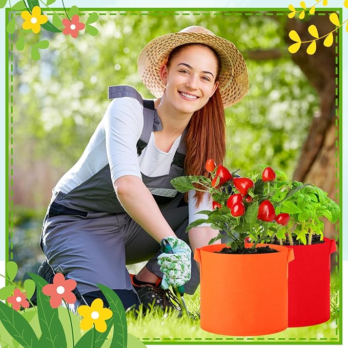 24 Pcs Multicolor Plant Grow Bags Large Grow Bags Fabric Planter Thickened Non Woven Fabric Pots with Handles for Indoor Outdoor Garden Planting Seeds Flower, 6 Colors (3 Gallon)