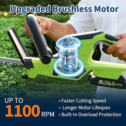 Hedge Trimmer Cordless with Battery, Electric Hedge Trimmer, 22 Inch Handheld Bush Trimmers, with 2 20V 2.0Ah Batteries and Charger, Brushless Motor, Dual Safety Switch, for Gardening, Lawns