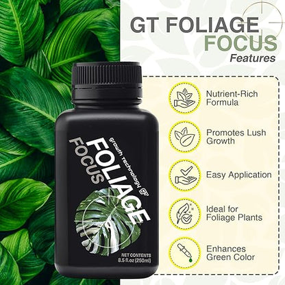 Growth Technology GT Foliage Focus - Liquid Indoor Plant Food for Houseplants, Tropical Plants, Aroids, Ferns and Palms - Concentrated Formula for Vibrant Leaves and Dense Foliage - 8.5 fl oz (250 mL)