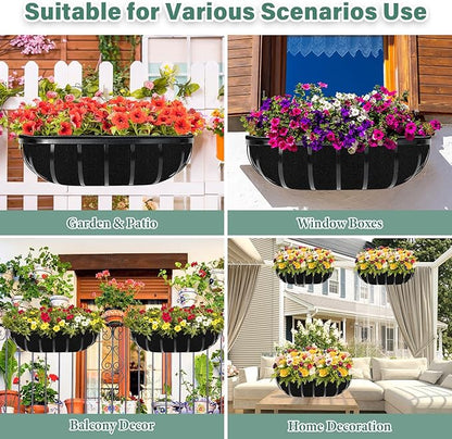 Riare 6 Pack 36 Inch Black Felt Window Box Liners- Fabric Trough Planter Basket Liners Replacement, Non-Woven Hanging Plant Liner for Wall Hanging Basket, Garden Fence Railing (Avoid Bird Nesting)