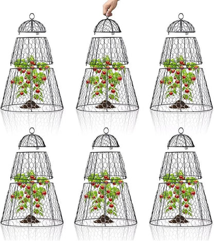 Easy-Snap Open Design Chicken Wire Cloche (6-Pack) - Adjustable Garden Plant Protectors from Birds & Animals for Large Plants & Flowers, 14" Dx20 H (M)