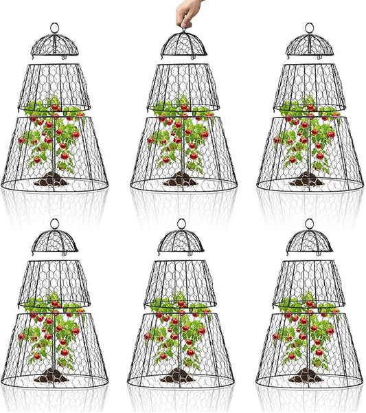 Easy-Snap Open Design Chicken Wire Cloche (6-Pack) - Adjustable Garden Plant Protectors from Birds & Animals for Large Plants & Flowers, 14" Dx20 H (M)