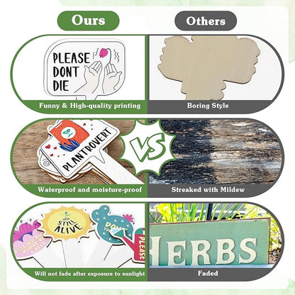 15Pcs Funny Wooden Plant Markers, Garden Plant Labels Tab Cute Patterns Plant Signs for Succulent Flowers Greenery Seedling Plants Waterproof Plant Tags for Outdoor Indoor Patio Supplies