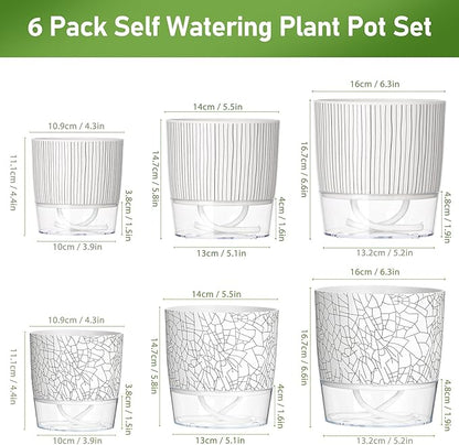 Self Watering Pots for Indoor Plants, 4/5.5/6.3 Inch Plant Pots Indoor Outdoor with Drainage Holes, Deep Reservoir, Plastic Self Watering Flower Pots
