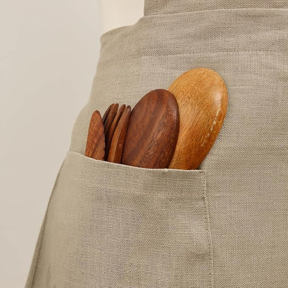 Pure Linen Cross Back Apron Dress, Adjustable Waist & 2 Pockets. Unisex Kitchen & Server Apron, 26.5"x33.5".