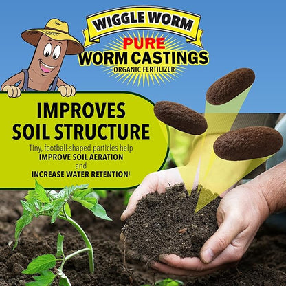 100% Pure Organic Mineral-Dense Worm Castings Fertilizer, 15lbs - Improves Soil Fertility and Aeration for Growing Better Houseplants, Vegetables, and More