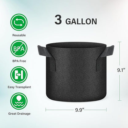 YSSOA 10-Pack 3 Gallon Grow Bags, Aeration Nonwoven Fabric Plant Pots with Handles, Heavy Duty Gardening Planter for Potato, Tomato, Vegetable and Fruits, Black 2024 Version