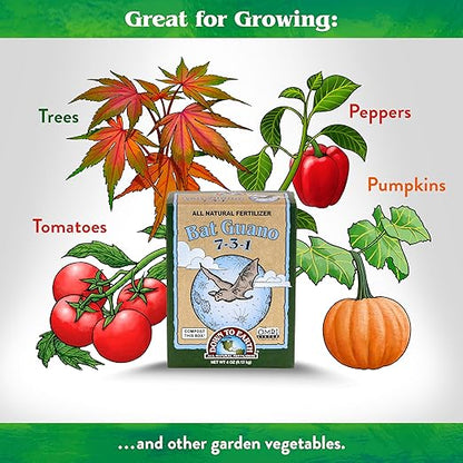 Down To Earth All Natural Fertilizers Organic Bat Guano - High Nitrogen Plant Food for Vegetative Growth 7-3-1, 0.25 lb