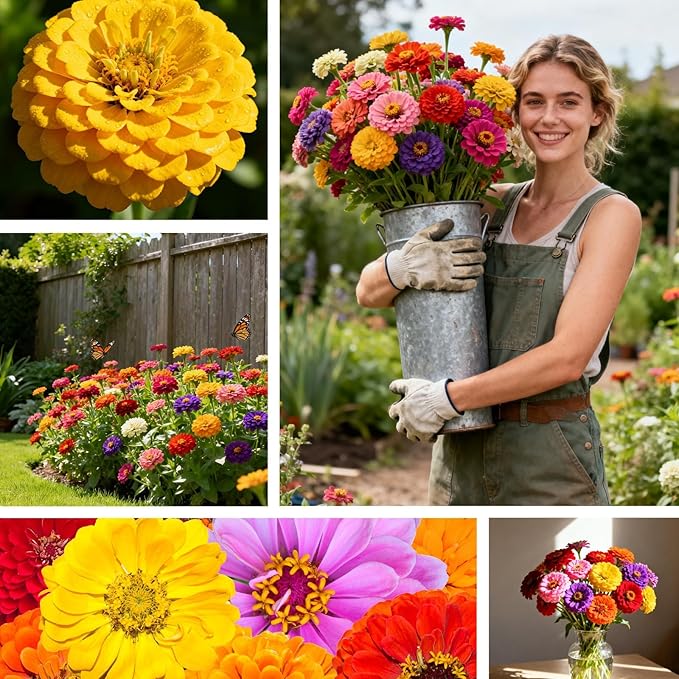 1000+ Zinnia Seeds Flower Seeds for 2026 Planting, 0.35 Oz, 5 Varieties (Pink, Yellow, Orange, White, Purple), 10G Mixed Colors and Large Blooms, Open Pollinated - Bulk (0.35 Ounce Pouch)