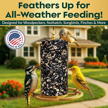 All Year Round Bird Seed Cylinders with Hole – All Season Wild Bird Food for Blue Jays, Cardinals, Doves, Finches & More – Balanced High Energy All Natural Blend, No Fillers – USA Made (4" x 7.75")