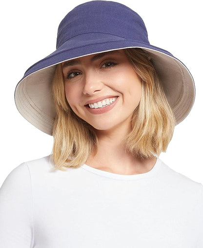 Solbari Women's Holiday Sun Hat UPF 50+ Packable UV Sun Protection Hat with Full Coverage Brim, Reversible, Adjustable Fit