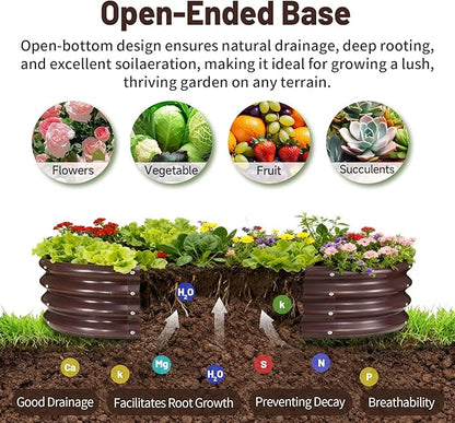GOOZOO Galvanized Planter Raised Garden Bed, 4x2x1ft Raised Garden Bed Kit for Gardening Outdoor, Oval Metal Land Planter Box for Vegetables, Fruits, Flowers（Brown）