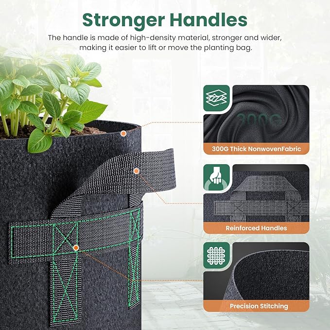 10 Pack 7 Gallon Grow Bags, Thickened Nonwoven Fabric Planter Pots with Handles, Heavy Duty 300G Garden Pots for Tomato, Potato and Vegetable