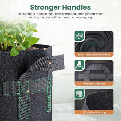 5 Pack 1 Gallon Grow Bags, Thickened Nonwoven Fabric Planter Pots with Handles, Heavy Duty 300G Garden Pots for Tomato, Potato and Vegetable