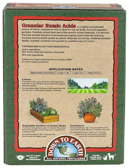 Down To Earth All Natural Fertilizers Organic Granular Humic Acids - Soil Amendment Adds Carbon, Increases Nutrient Uptake, 5 lb
