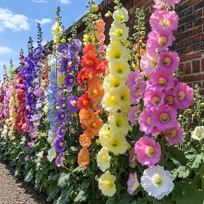 300+ Double Hollyhock Seeds for Planting - Giant Mixed Hollyhock Flowers Seed Perennial Outdoor Home Garden Flower Attracts Pollinators
