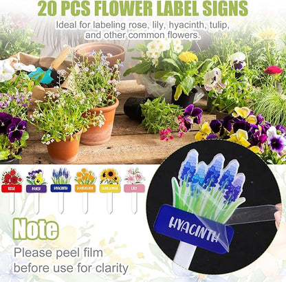 20 Pcs Acrylic Flower Plant Label Signs 20 Style Plant Stake Tags with Names Waterproof Herb Garden Markers Reusable Labels Markers for Seedlings Nursery Garden Succulent Flowers Greenery