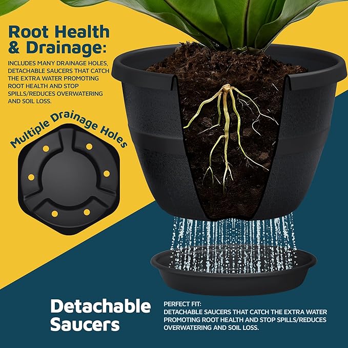 10-Inch Whiskey Barrel Planters Outdoor Pack of 25 - Durable Plastic Plant Pots for Indoor & Outdoor Use with Drainage & Saucer, Lightweight Rustic Barrel Planters for Flowers, Herbs & Small Plants