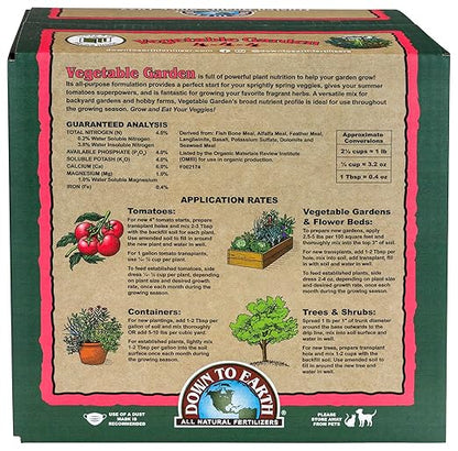 Down To Earth All Natural Fertilizers Organic Vegetable Garden - Plant Food for Vegetables, Herbs, Greens and Raised Beds 4-4-4, 15 lb