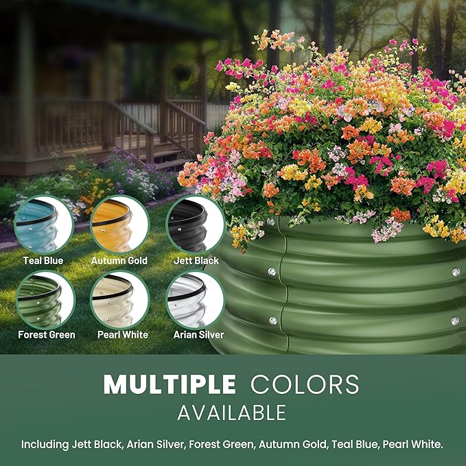 Round Galvanized Raised Garden Bed Kit, 2 Pcs 2 x 2 x 1ft Forest Green Galvanized Garden Boxes, Outdoor for Vegetables