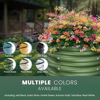 Round Galvanized Raised Garden Bed Kit, 3 Pcs 2 x 2 x 1ft Forest Green Galvanized Garden Boxes, Outdoor for Vegetables