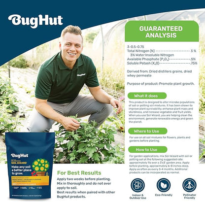 BugHut Soil Wizard Organic Soil Amendment – All Purpose Plant Food for Houseplants, Vegetables, Flowers, and Herbs - Chemical-Free Nutrient Source for Indoor & Outdoor Gardens - 8 lbs.