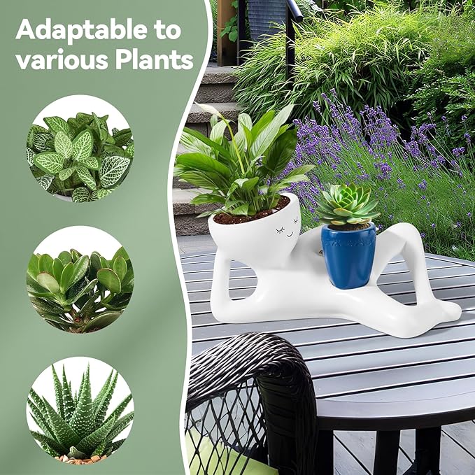 Face Planters Head, Funny Succulent Garden Pots,Cute Planters for Indoor Plants, Double Flower Pot with Drainage for Plant Lovers Gift ((Blue)