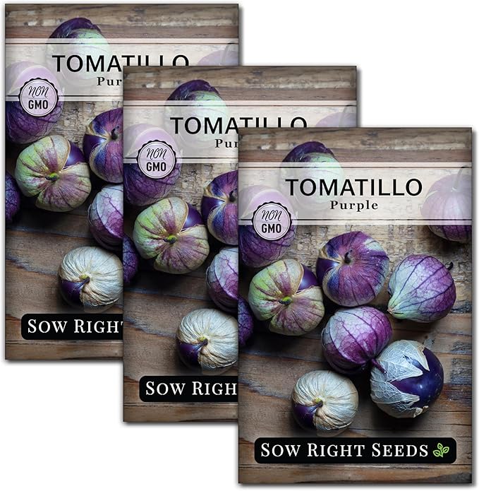 Sow Right Seeds - Purple Tomatillo Seeds for Planting - Non-GMO Heirloom Packet with Instructions to Plant an Outdoor Home Vegetable Garden - Mexican Husk Tomato - Ground Cherries Great for Salsa (3)