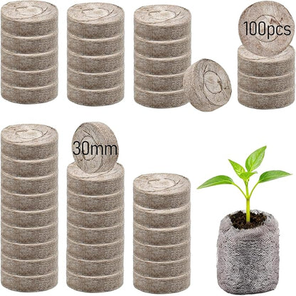 Legigo 100 PCS 30mm Peat Pellets Seed Starter Soil, Compressed Seed Starting Pods Plant Starter Soil Pods Plugs for Seedlings, Peat Pods for Starting Seeds, Herbs Tomatoes Flowers and Vegetables