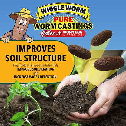 100% Pure Worm Castings Plus Worm Egg Material, 40lbs – Fertilizer and Soil Amendment for Indoor and Outdoor Gardening to Improve Soil Fertility and Aeration - 100% Organic and Odor Free