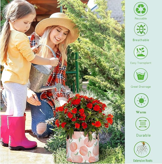 10 Gallon Sweet Pink Peaches Heavy Duty Grow Bag Breathable Planter Pot Containers with Handles for Potato/Tomato/Fruits/Vegetables/Flowers