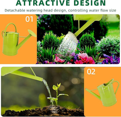 Metal Watering Can for Outdoor Plants, 2 Gallon Galvanized Steel Watering Can with Removable spout (Green)