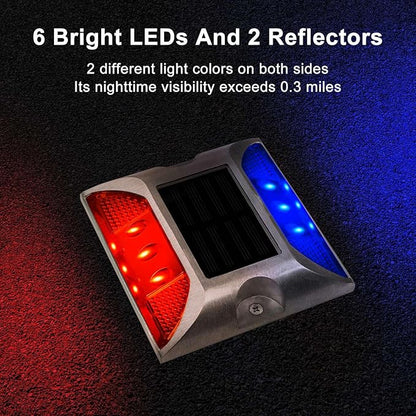 Aolyty Solar Driveway Lights Outdoor, Bright Solar Dock Lights, LED Warning Light Reflective Road Marker Steady Light IP65 Waterproof for Deck Sidewalk Stair Step Pathway (Red & Blue, 4 Pack)