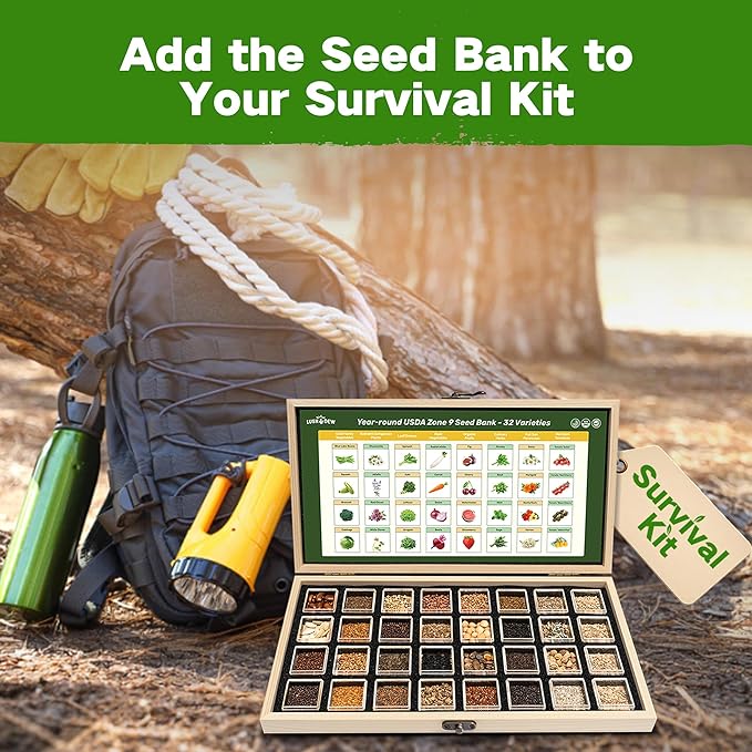 Lush&Dew Year-Round USDA Zone 6 Heirloom Survival Seed Kit, 32 Varieties 30,000+ Non-GMO Seeds for Planting Vegetables Herbs, Gardening Gifts for Women Men, Raised Beds, Indoor Outdoor Home Gardens
