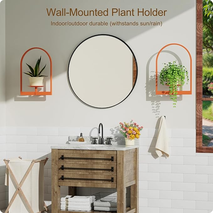 Orange Metal Wall Plant Holder - 3-Pack Wall Mounted Plant Stands and Hanging Holders for Indoor Planter and Flower Pot - Arch Decor Shelf for Plant Storage (Pot Not Included)