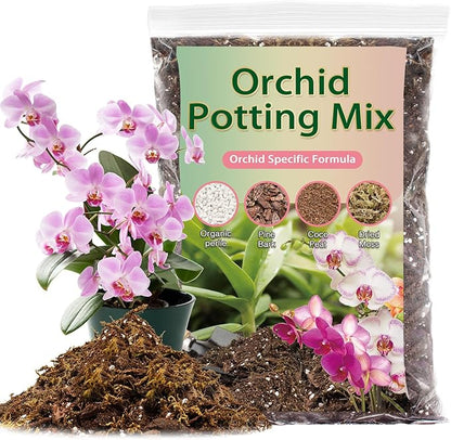Premium Orchid Potting Mix for Repotting,1 Quart Orchid Soil for Various Orchid Types,Orchid Specific Formula Blends Natural Pine Bark,Perlite,Coco Peat & Dried Forest Moss